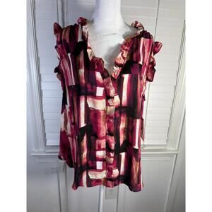 DKNY Women's Ruffled Sleeveless Blouse XL